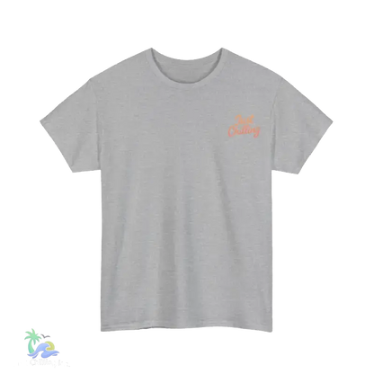 A gray t-shirt with the text "Just Chilling" printed on the left side.