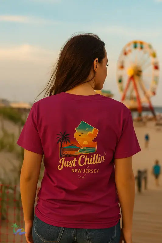 Just Chillin’ “Chill Vibes” Unisex Summer Tee – New Jersey Sunset Graphic T Shirt