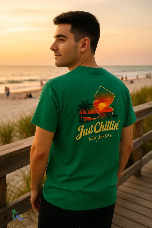 Just Chillin’ “Chill Vibes” Unisex Summer Tee – New Jersey Sunset Graphic T Shirt