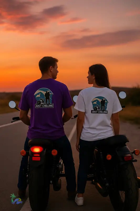 Just Chillin’ “Couple’s Ride” Unisex Heavy Cotton Tee – Love Freedom & Adventure T Shirt