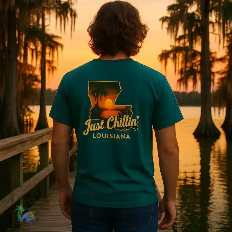Just Chillin’ Louisiana Sunset Tee – Unisex Heavy Cotton State Pride Shirt - Just Chilling Inc.