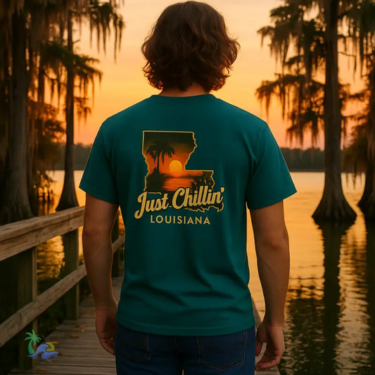 Just Chillin’ Louisiana Sunset Tee – Unisex Heavy Cotton State Pride Shirt T Shirt