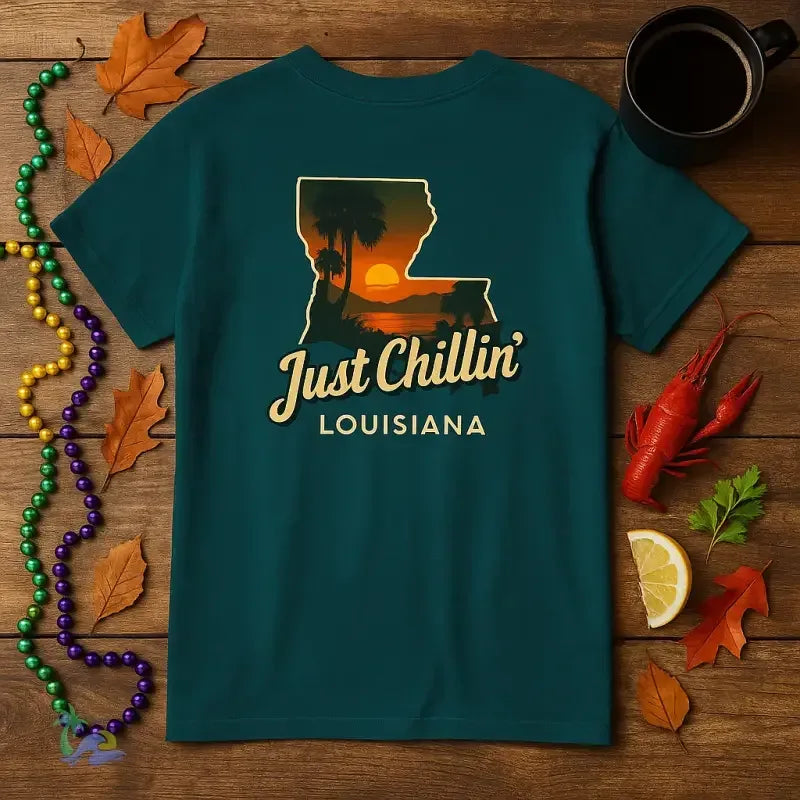 Just Chillin’ Louisiana Sunset Tee – Unisex Heavy Cotton State Pride Shirt - Just Chilling Inc.