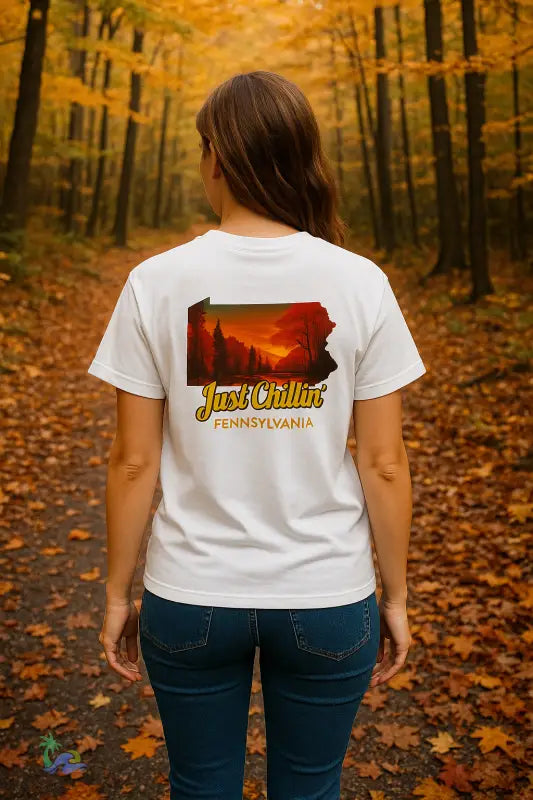 Just Chillin’ Pennsylvania Tee – Autumn Vibes Unisex Graphic T Shirt for Nature Lovers T Shirt