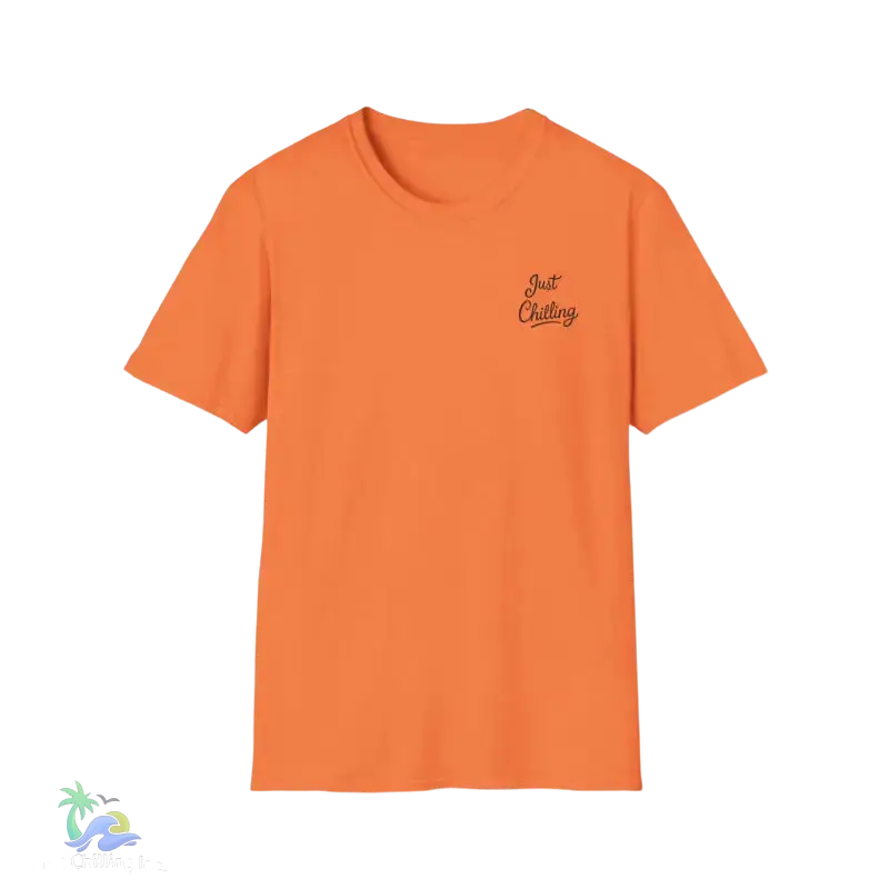 Orange t-shirt with text.