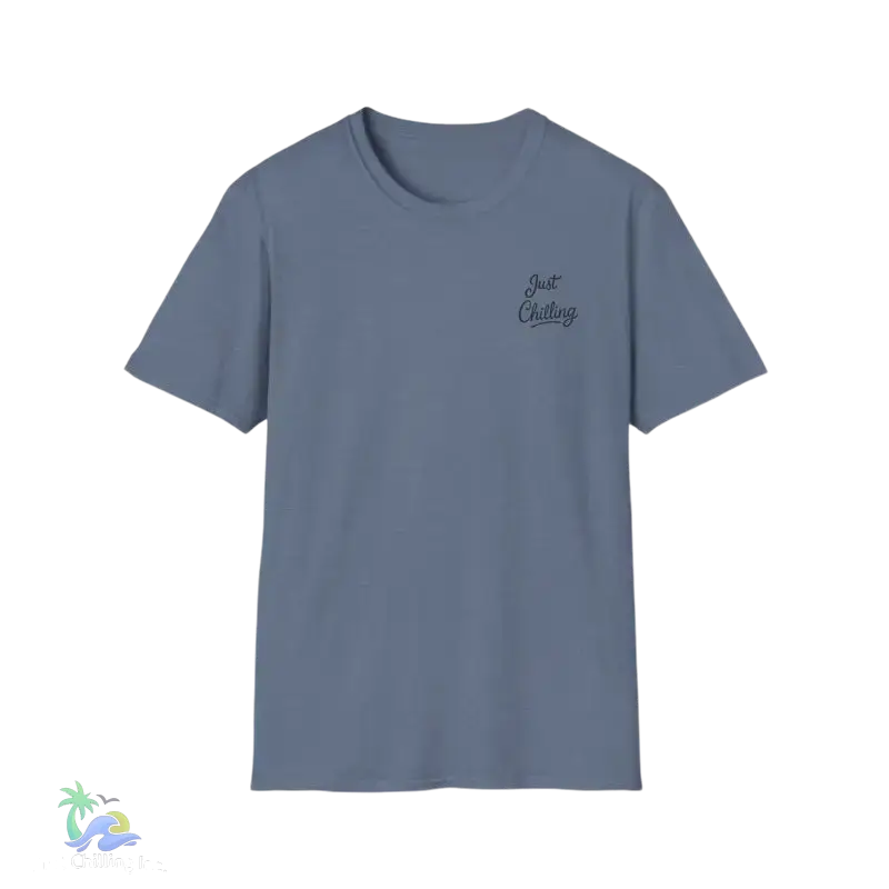 Blue short-sleeved t-shirt.