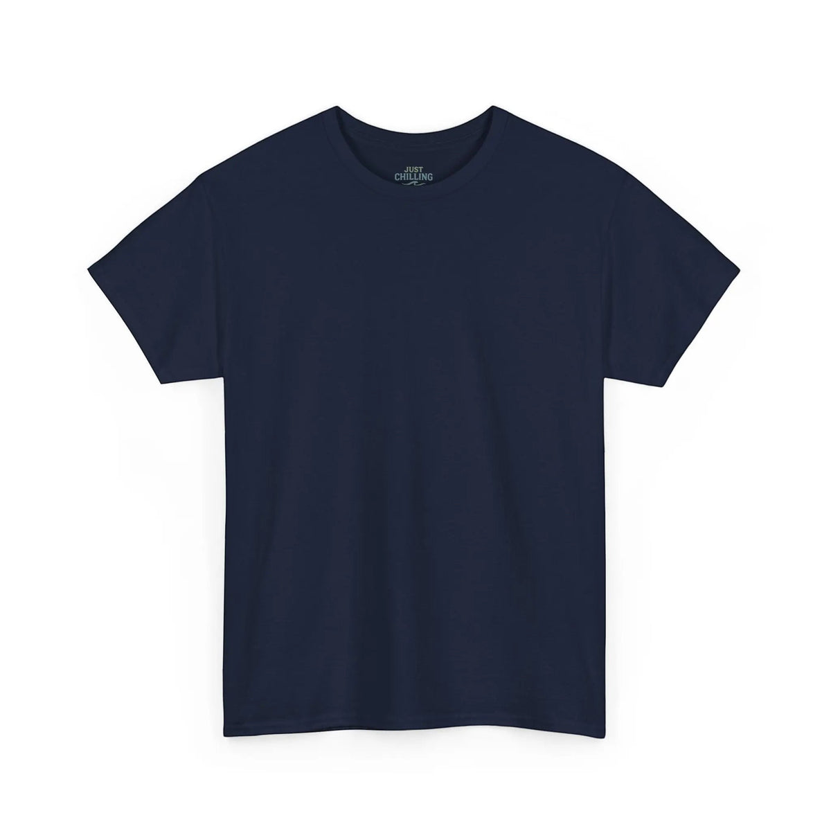 Just Chilling Shop navy blue cotton crew neck t-shirt with a relaxed fit and clean, seamless construction.
