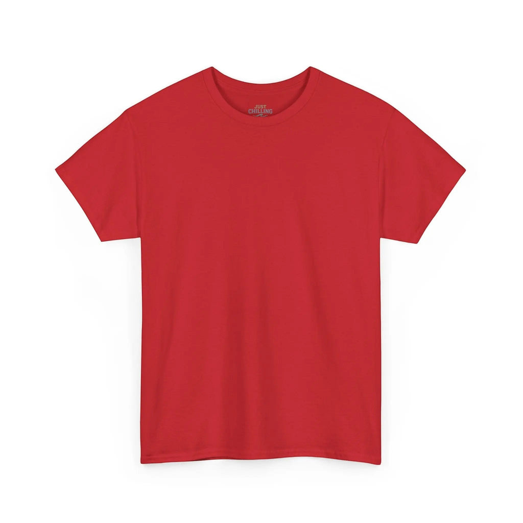 Just Chilling Shop red cotton crew neck t-shirt with a relaxed fit and ribbed collar