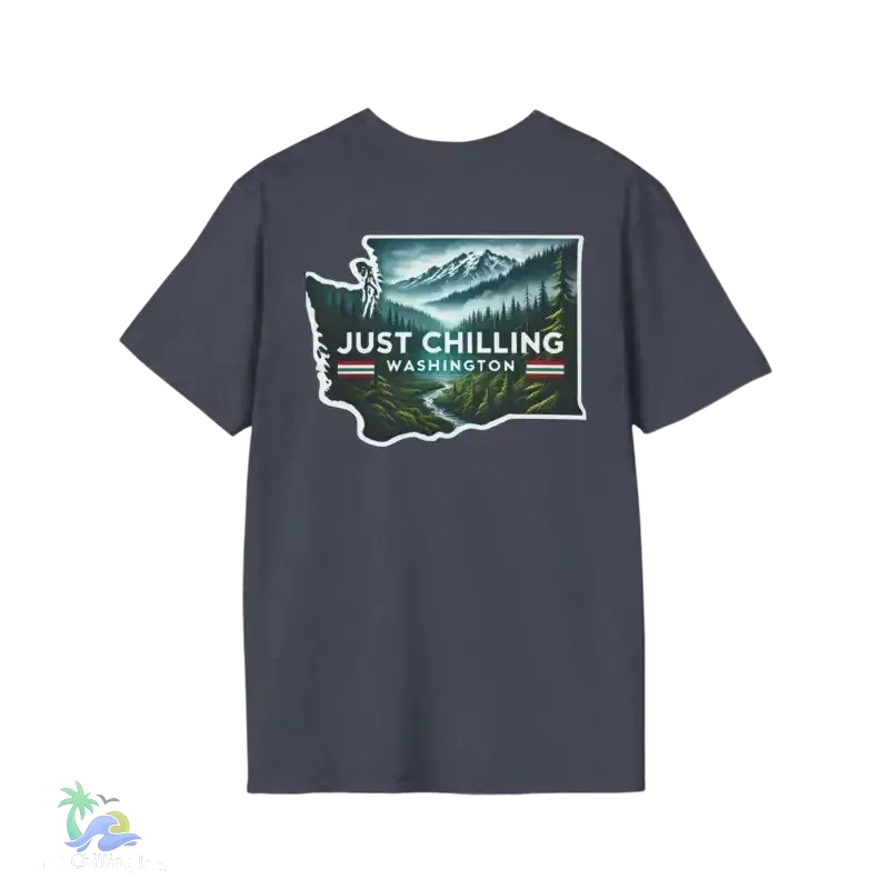 Just Chilling Washington State Tee – Scenic Mountain Back Print Unisex Comfort Shirt - Just Chilling Inc.
