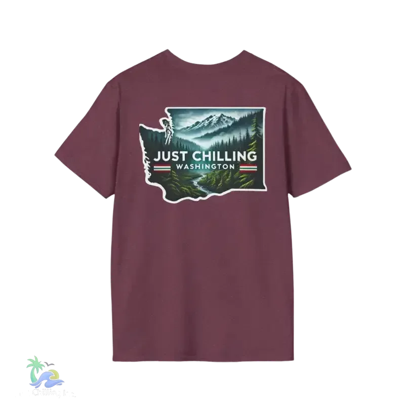 Just Chilling Washington State Tee – Scenic Mountain Back Print Unisex Comfort Shirt - Just Chilling Inc.