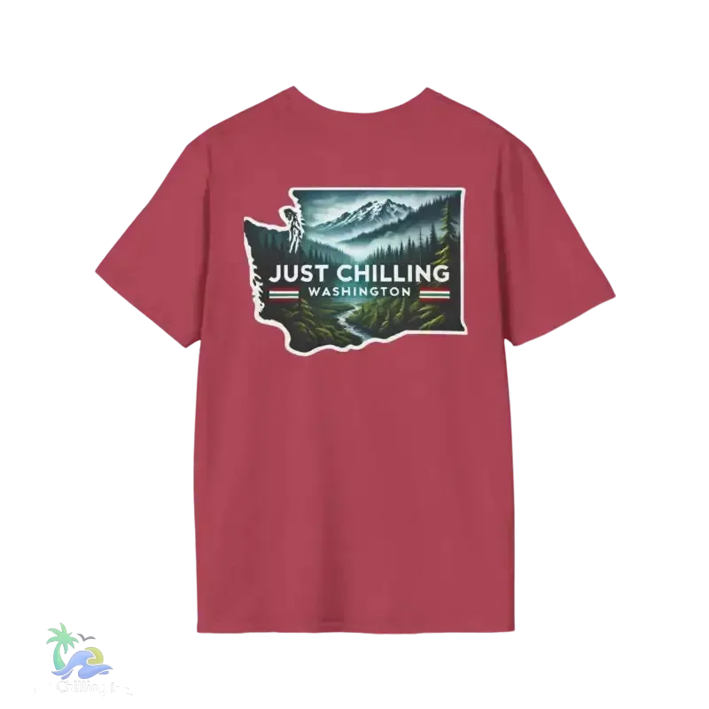 Just Chilling Washington State Tee – Scenic Mountain Back Print Unisex Comfort Shirt - Just Chilling Inc.