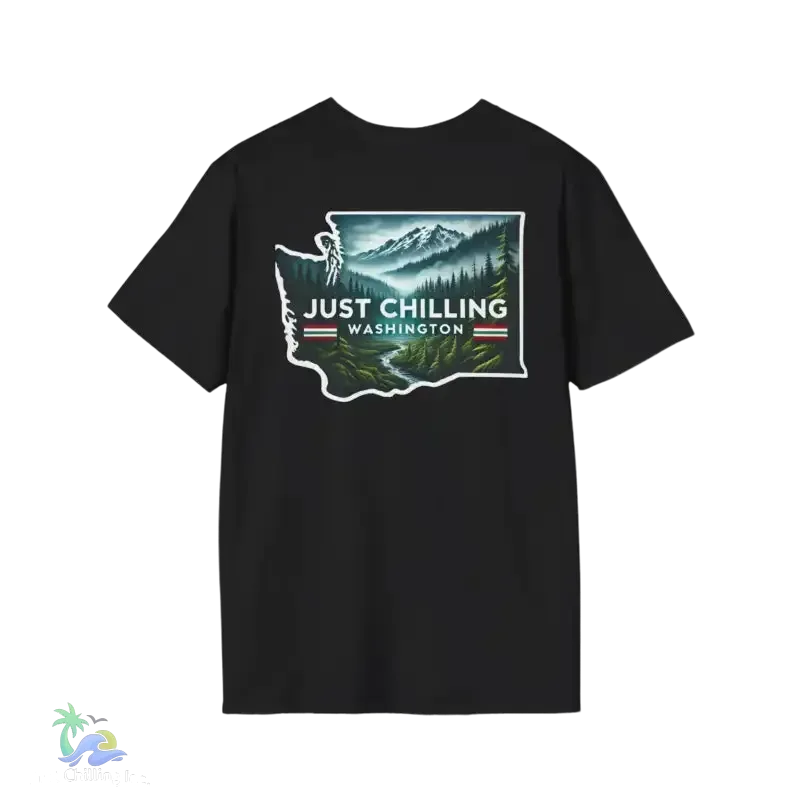 Just Chilling Washington State Tee – Scenic Mountain Back Print Unisex Comfort Shirt - Just Chilling Inc.