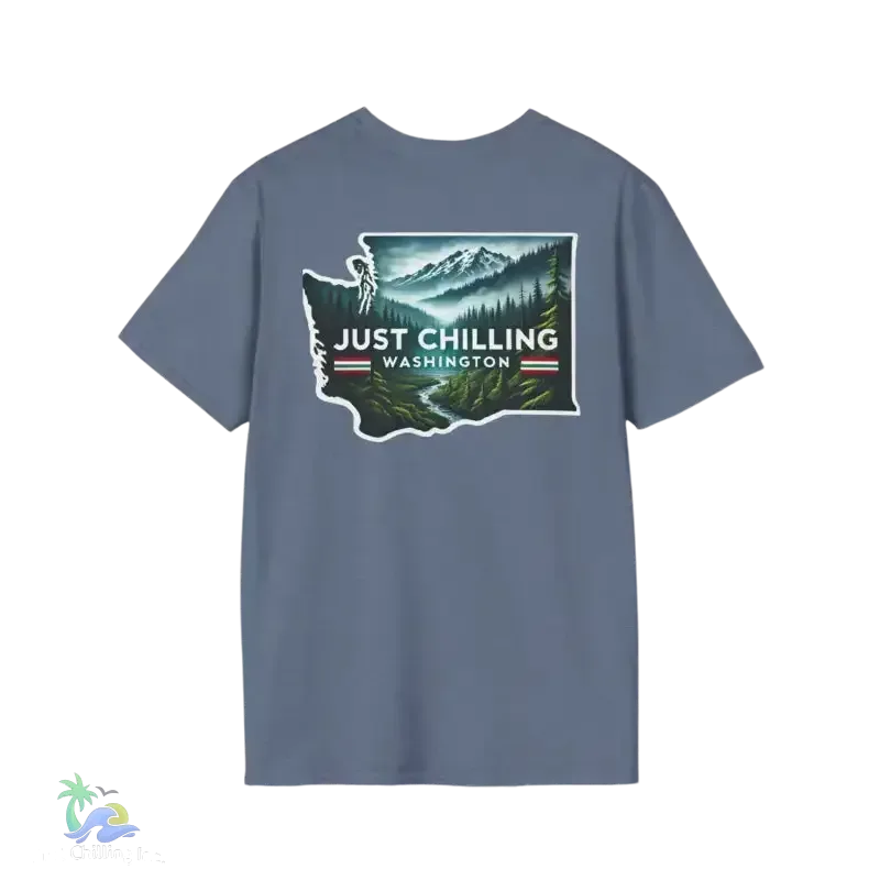 Just Chilling Washington State Tee – Scenic Mountain Back Print Unisex Comfort Shirt - Just Chilling Inc.