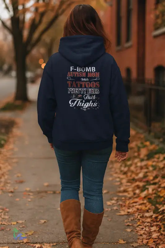Lightweight Hooded Sweatshirt F Bomb Autism mom - Navy / S - Hoodie
