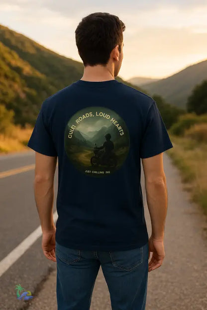 Motorcycle Tshirt- Express Yourself _ Quiet Road-Load Hearts - Navy / S - T-Shirt