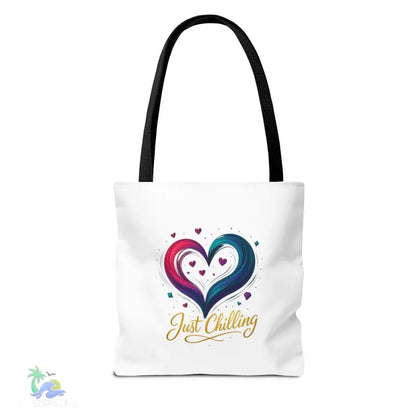Neon Swirl‑Heart “Just Chilling” Tote Bag – All‑Over Print (3 Sizes) - Bags