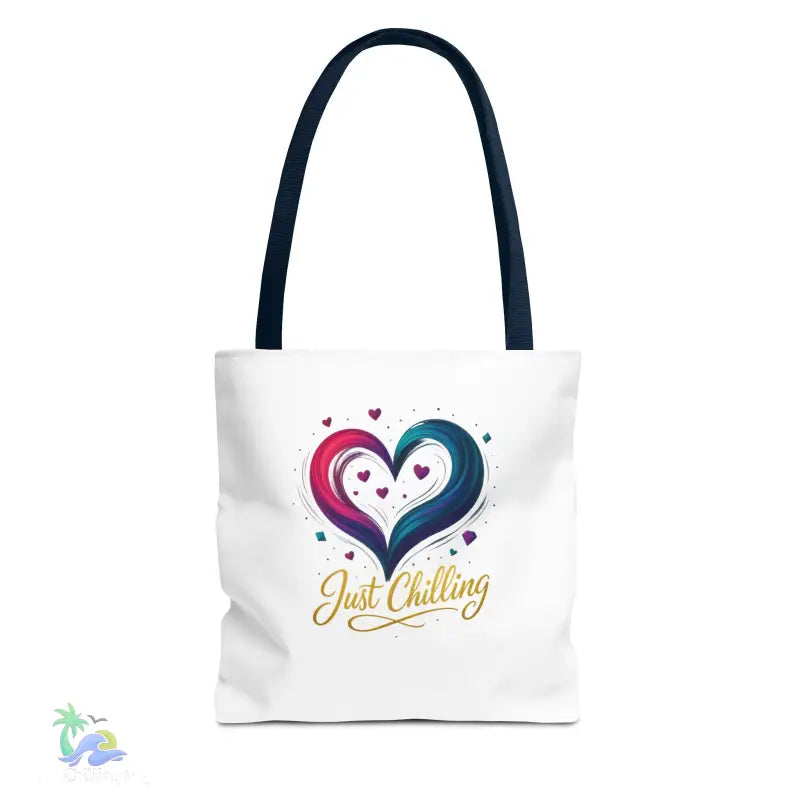 Neon Swirl‑Heart “Just Chilling” Tote Bag – All‑Over Print (3 Sizes) - 13’’ × 13’’ / Navy - Bags