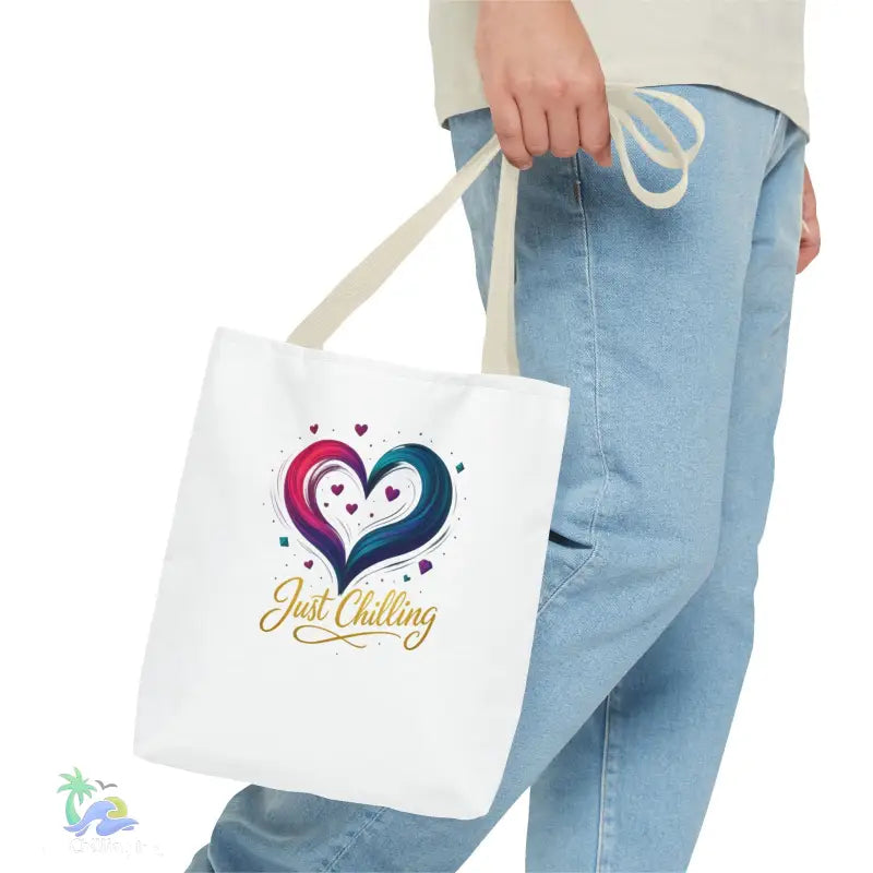 Neon Swirl‑Heart “Just Chilling” Tote Bag – All‑Over Print (3 Sizes) - Bags