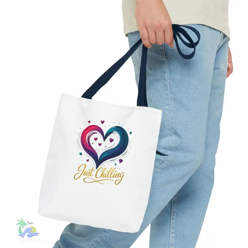 Neon Swirl‑Heart “Just Chilling” Tote Bag – All‑Over Print (3 Sizes) - Bags