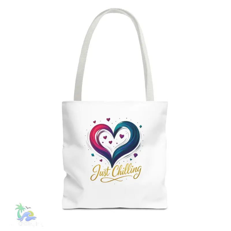 Neon Swirl‑Heart “Just Chilling” Tote Bag – All‑Over Print (3 Sizes) - 13’’ × 13’’ / White - Bags