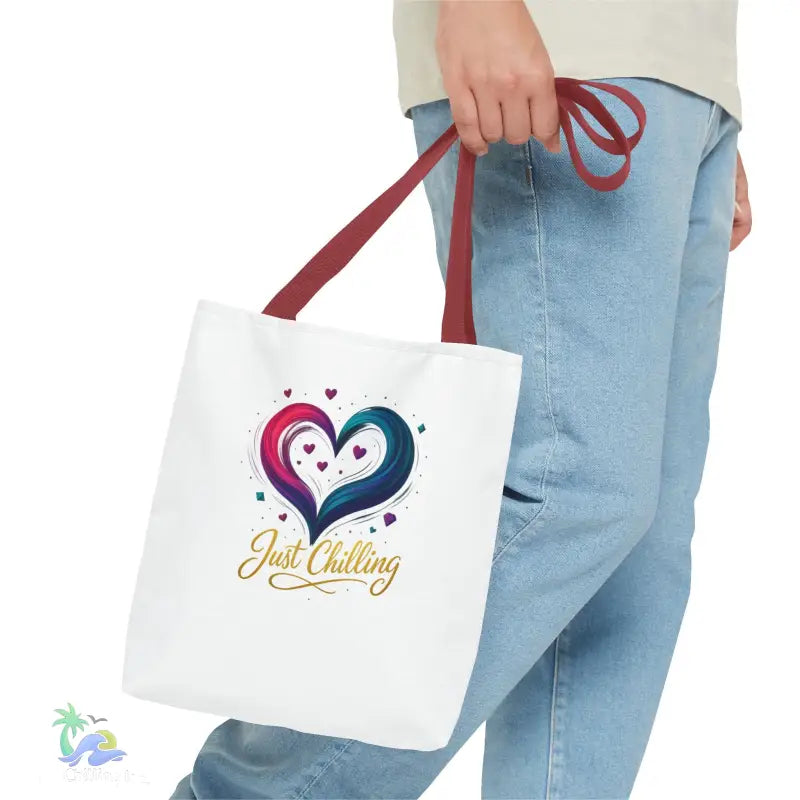 Neon Swirl‑Heart “Just Chilling” Tote Bag – All‑Over Print (3 Sizes) - Bags