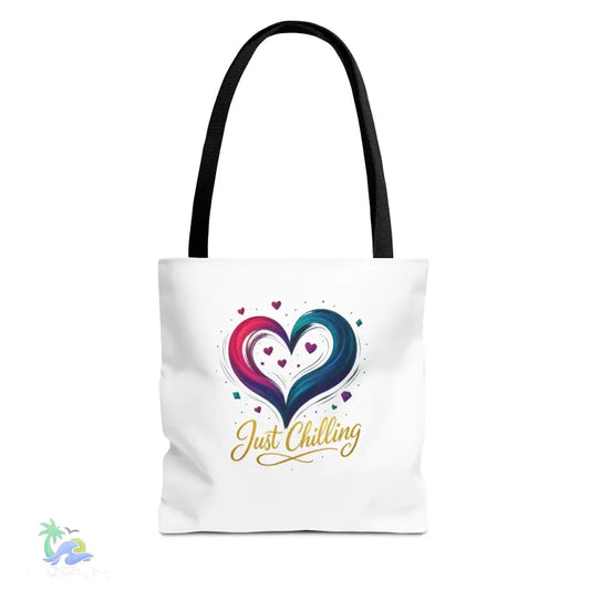 Neon Swirl‑Heart “Just Chilling” Tote Bag – All‑Over Print (3 Sizes) - 13’’ × 13’’ / Black - Bags