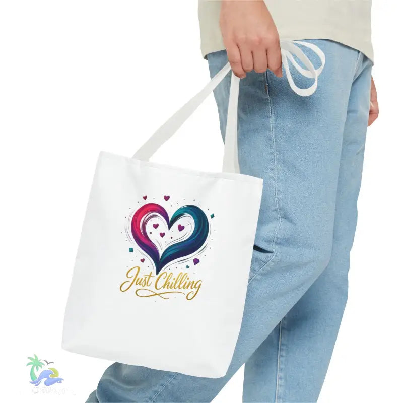 Neon Swirl‑Heart “Just Chilling” Tote Bag – All‑Over Print (3 Sizes) - Bags