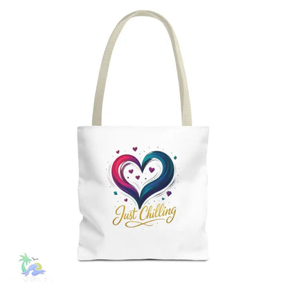 Neon Swirl‑Heart “Just Chilling” Tote Bag – All‑Over Print (3 Sizes) - 13’’ × 13’’ / Beige - Bags