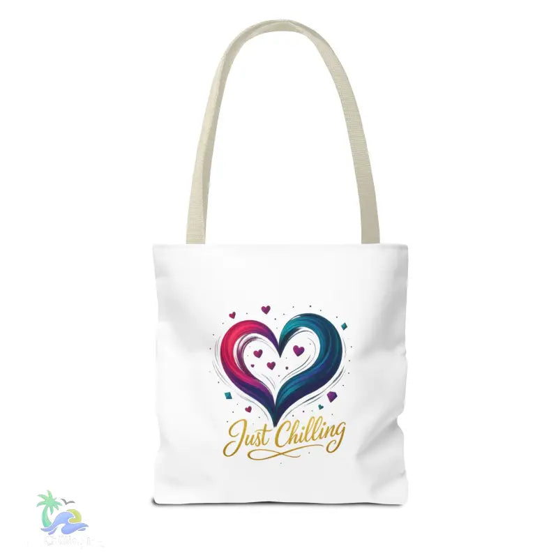 Neon Swirl‑Heart “Just Chilling” Tote Bag – All‑Over Print (3 Sizes) - Bags
