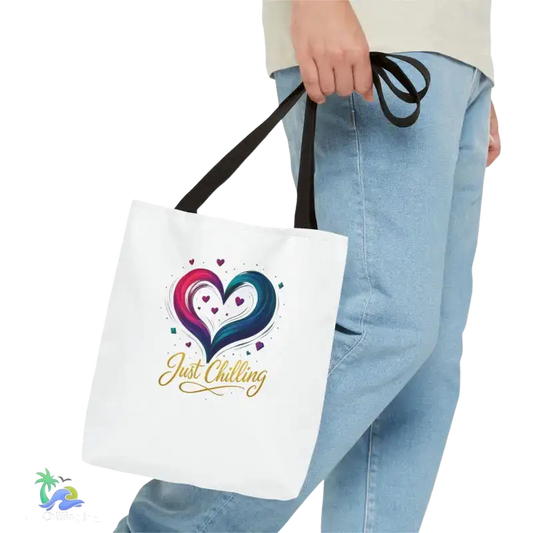 Neon Swirl‑Heart “Just Chilling” Tote Bag – All‑Over Print (3 Sizes) - Bags