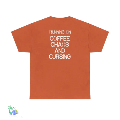 Unisex Heavy Cotton Tee running on coffee chaos and curses - Antique Orange / S - T-Shirt