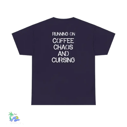 Unisex Heavy Cotton Tee running on coffee chaos and curses - Blackberry / S - T-Shirt