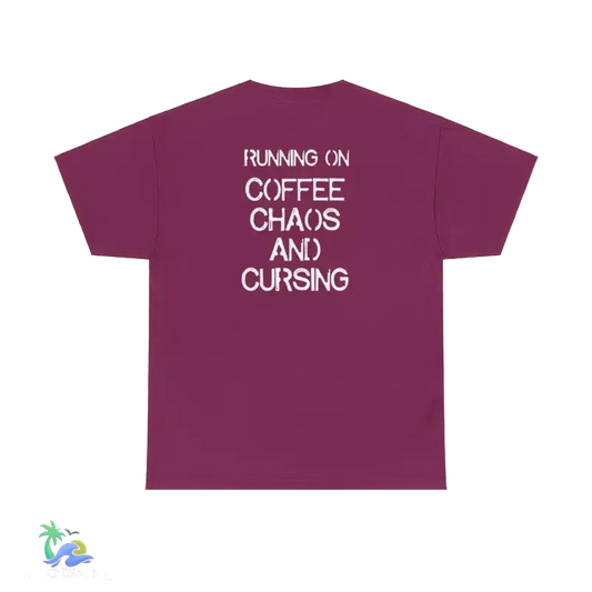 Unisex Heavy Cotton Tee running on coffee chaos and curses - Berry / S - T-Shirt