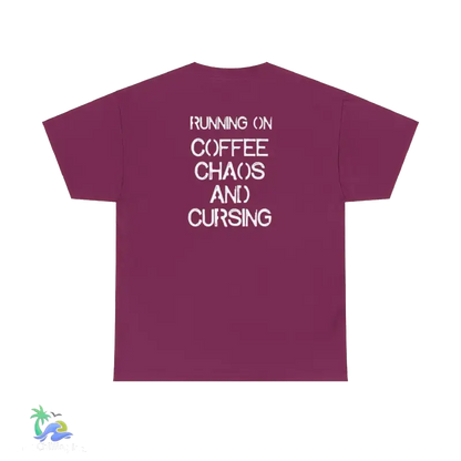 Unisex Heavy Cotton Tee running on coffee chaos and curses - Berry / S - T-Shirt