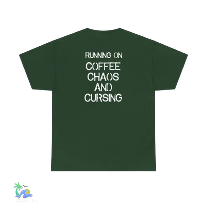 Unisex Heavy Cotton Tee running on coffee chaos and curses - Forest Green / S - T-Shirt