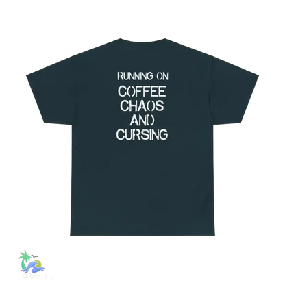 Unisex Heavy Cotton Tee running on coffee chaos and curses - Midnight / S - T-Shirt