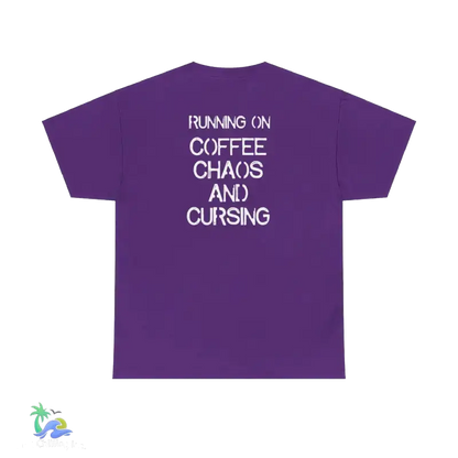 Unisex Heavy Cotton Tee running on coffee chaos and curses - Purple / S - T-Shirt