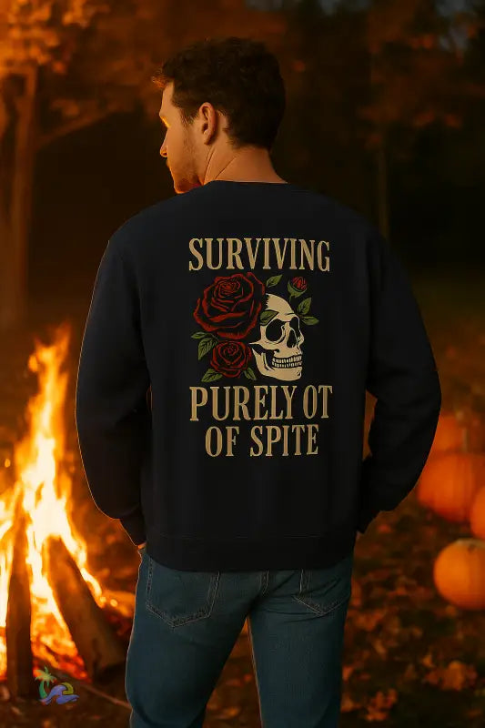 Surviving Purely Out of Spite – Champion Eco Double Dry® Crewneck Sweatshirt | Just Chilling Inc. Sweatshirt