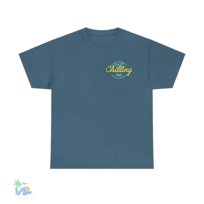 a blue t - shirt with a yellow and blue logo