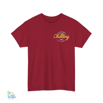 a red t - shirt with the word chilling on it
