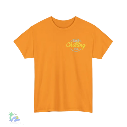 an orange t - shirt with a yellow and yellow logo