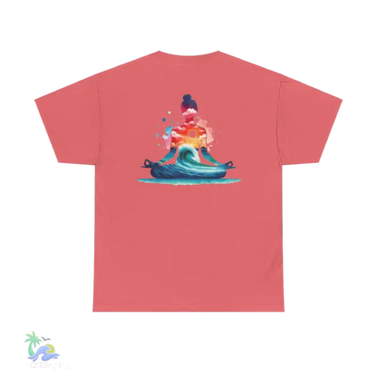 a pink t - shirt with an image of a person on a surfboard