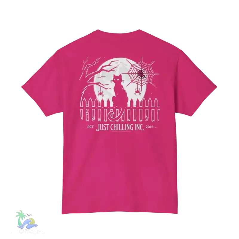 Black Cat T-Shirt – Minimalist Halloween Tee With Moon Design | Comfortable Cotton Top - Just Chilling Inc.