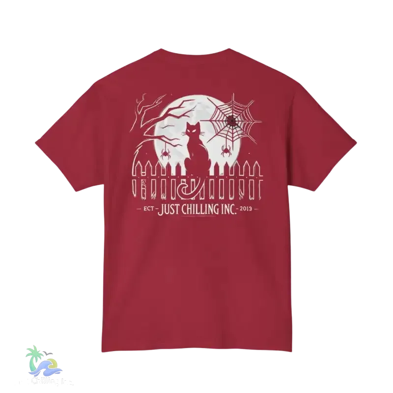 Black Cat T-Shirt – Minimalist Halloween Tee With Moon Design | Comfortable Cotton Top - Just Chilling Inc.