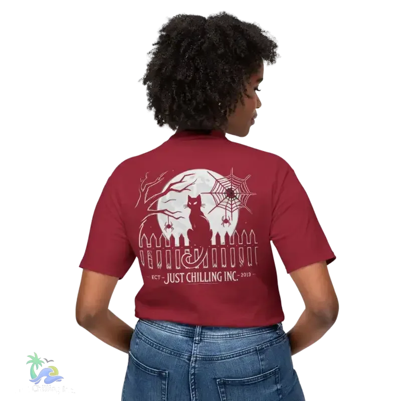 Black Cat T-Shirt – Minimalist Halloween Tee With Moon Design | Comfortable Cotton Top - Just Chilling Inc.