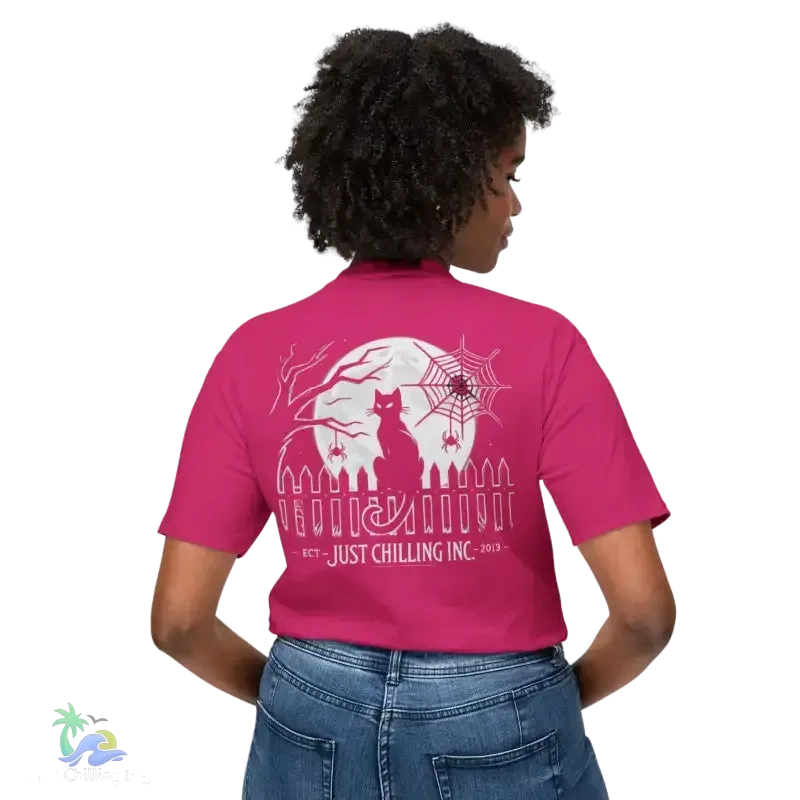 Black Cat T-Shirt – Minimalist Halloween Tee With Moon Design | Comfortable Cotton Top - Just Chilling Inc.