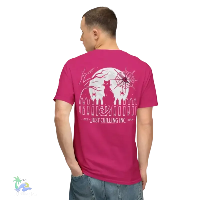 Black Cat T-Shirt – Minimalist Halloween Tee With Moon Design | Comfortable Cotton Top - Just Chilling Inc.