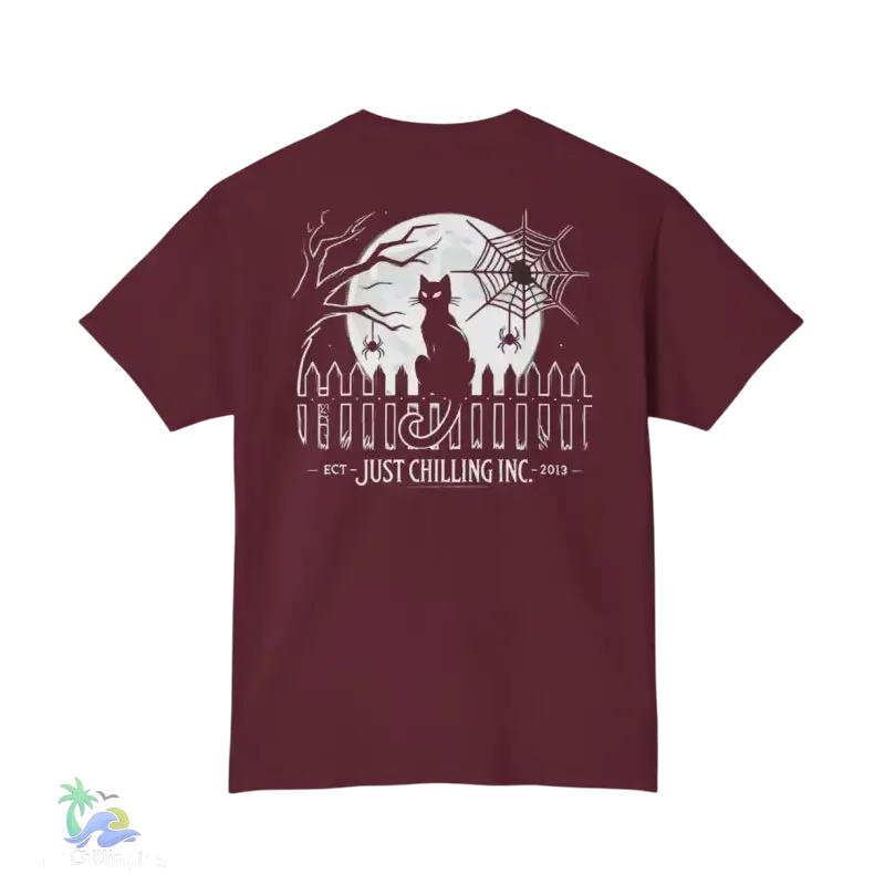 Black Cat T-Shirt – Minimalist Halloween Tee With Moon Design | Comfortable Cotton Top - Just Chilling Inc.