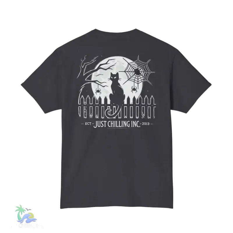 Black Cat T-Shirt – Minimalist Halloween Tee With Moon Design | Comfortable Cotton Top - Just Chilling Inc.