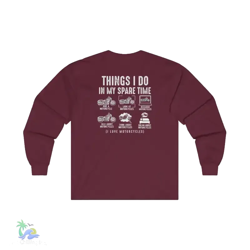 Motorcycle Lover Tee - Long Sleeve Cotton Biker Shirt With Durable Seams - Just Chilling Inc.